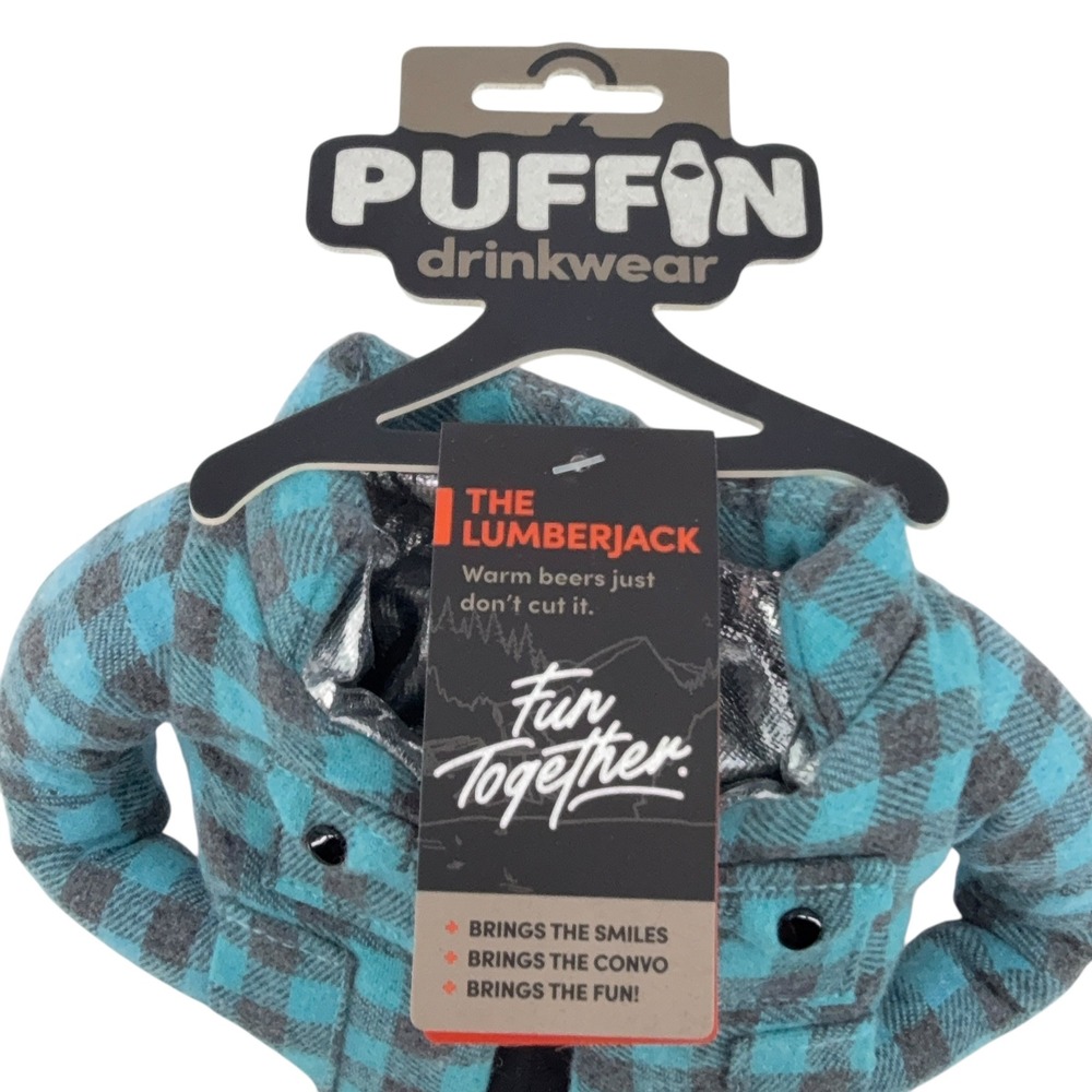 Puffin Drinkwear Flannel Plaid Shirt Can Cooler Cozy Fits 12oz 16oz Cans NWT - Picture 6 of 14